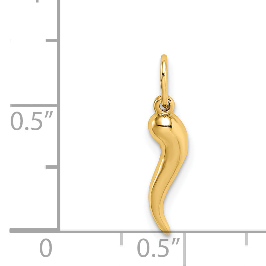Gold Polished Italian Horn Pendant - 14k Yellow Gold / 5 x 14.5 mm