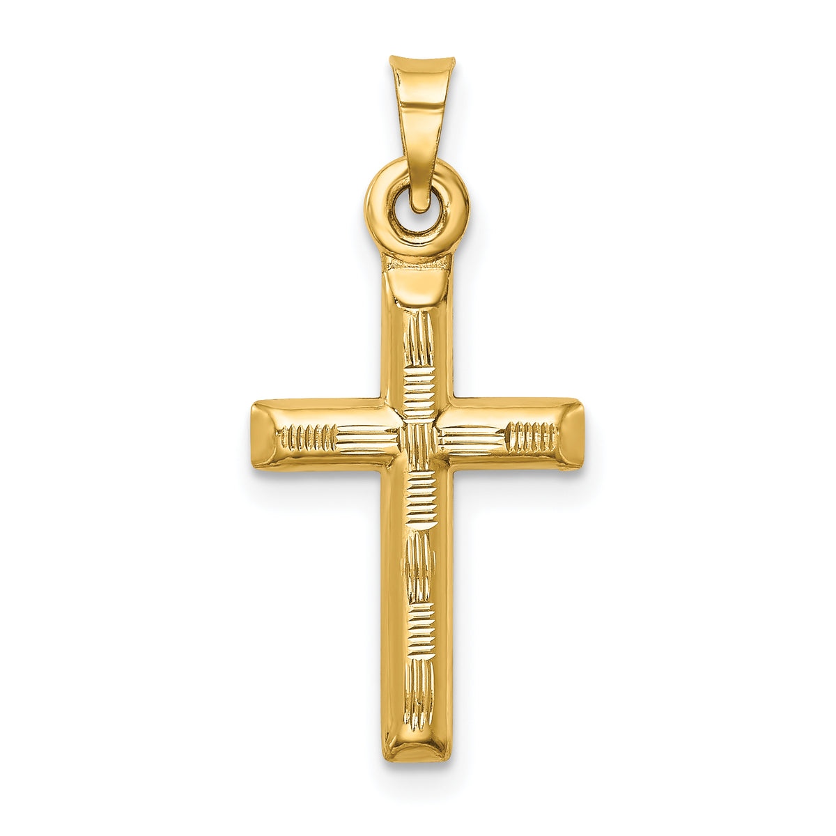 14k Hollow Diamond-cut Cross Pendant