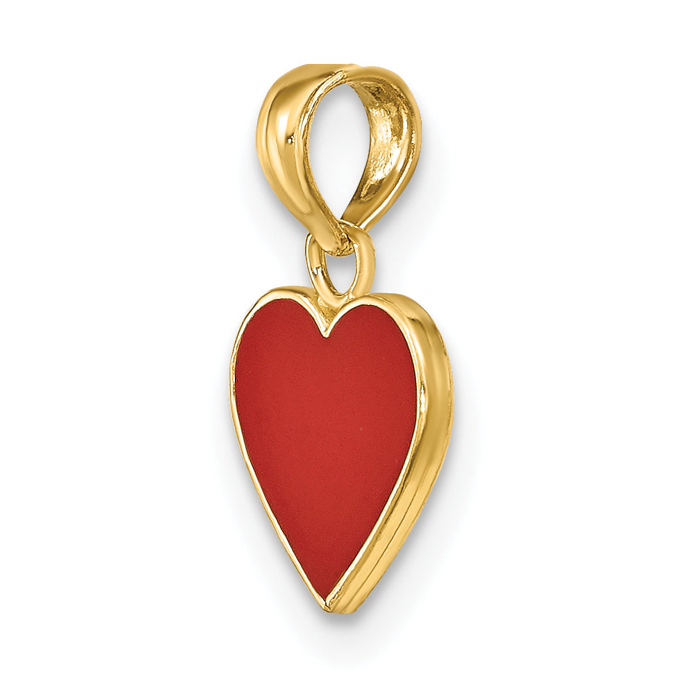 14k Yellow Gold Polished Red Enameled Heart Pendant, view 4