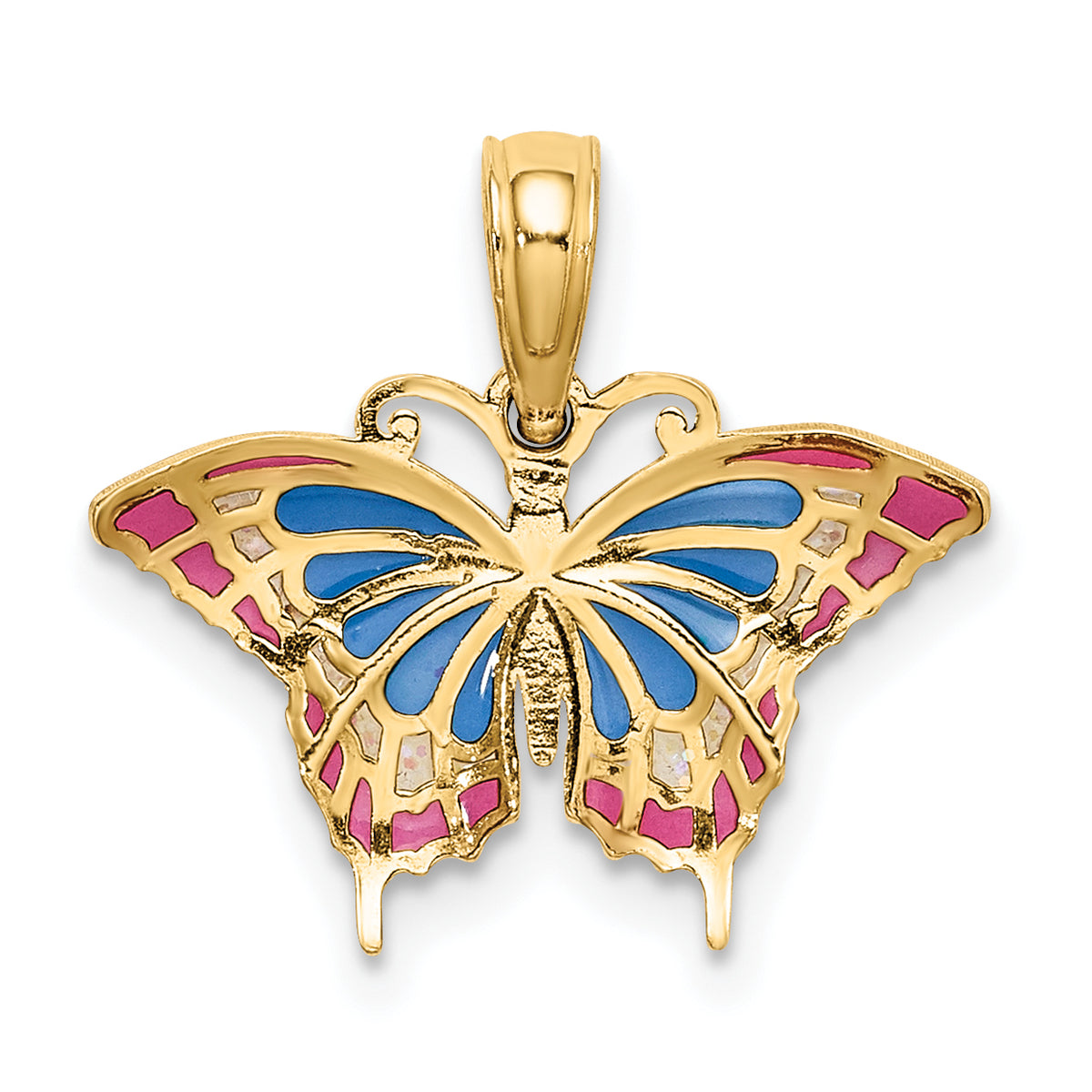 14K Small Enameled Blue and Red Butterfly Charm - 17 x 11 mm