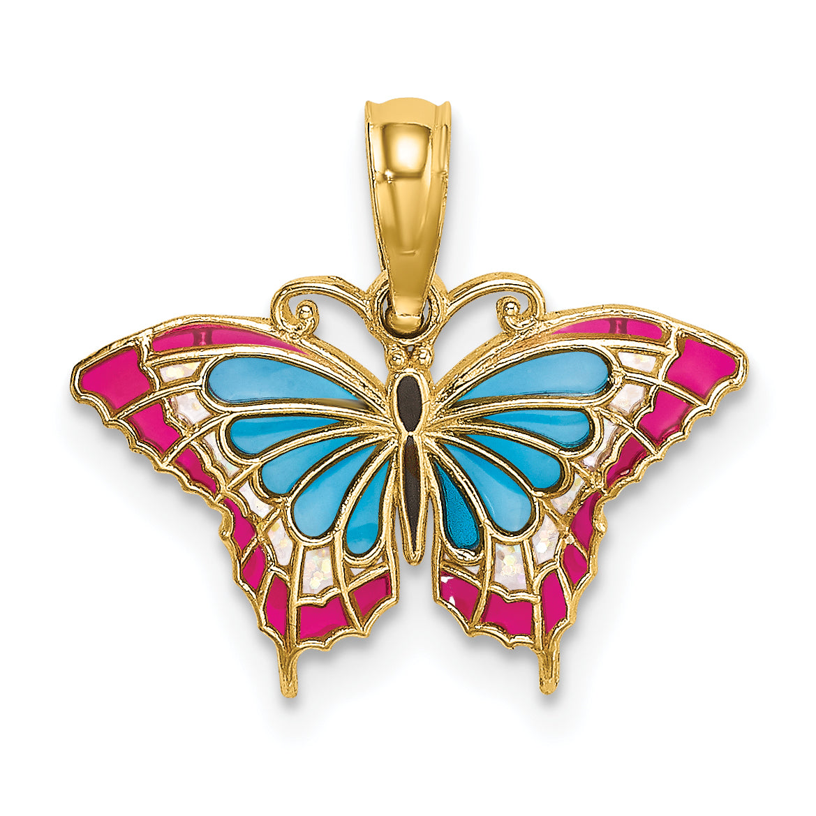 14K Small Enameled Blue and Red Butterfly Charm - 17 x 11 mm