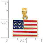 14k Yellow Gold Enameled United States Flag Pendant, shown with a ruler for scale