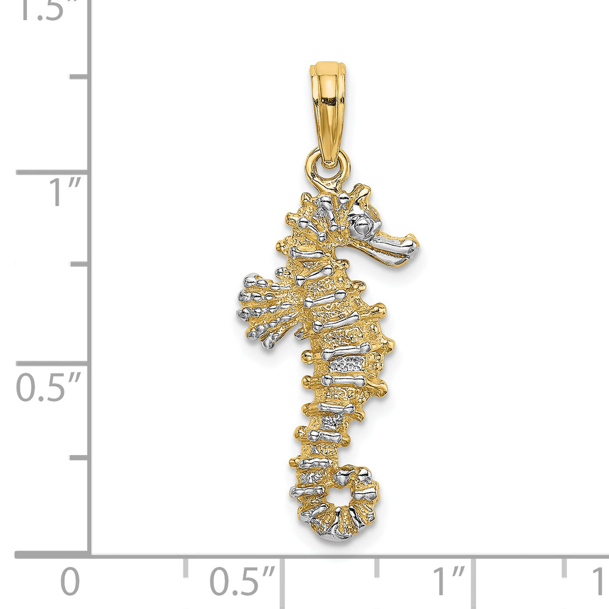 Gold Polished Seahorse Pendant - 14k Gold with White Rhodium / 11.5 x 25 mm