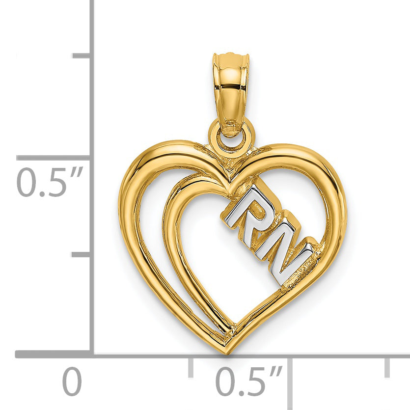 14k and White Rhodium RN Inside Double Hearts Charm