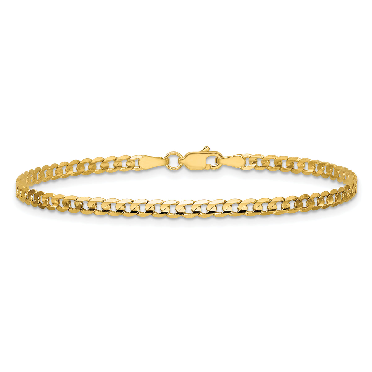 Gold (10K & 14K) Open Concave Curb Chain Bracelet - 14k Yellow Gold / 7 in / 3 mm