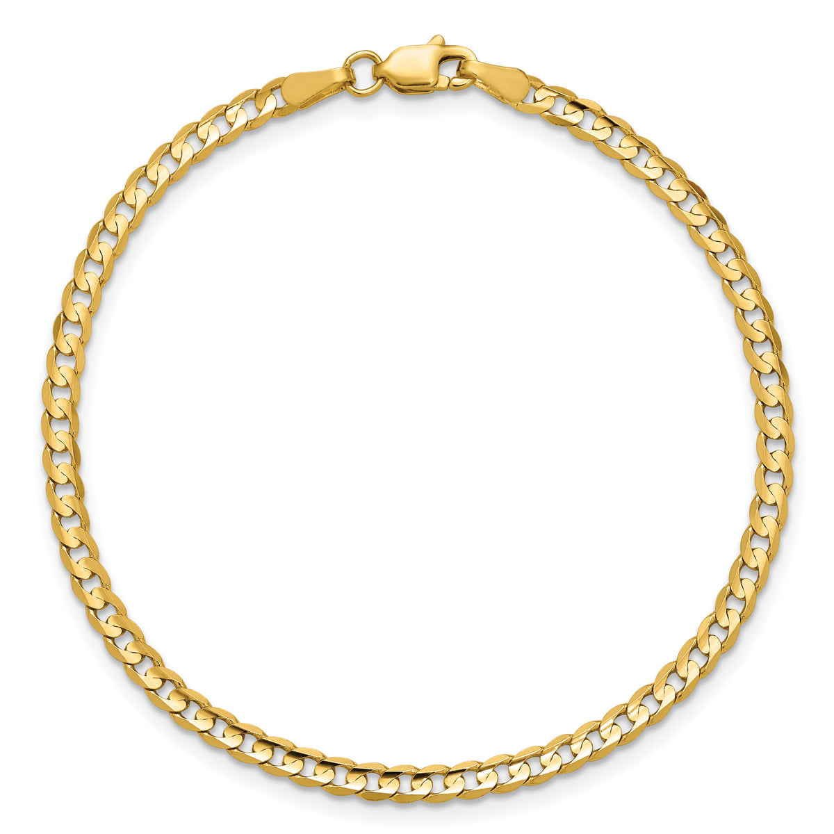 Gold (10K & 14K) Open Concave Curb Chain Anklet - 14k Yellow Gold / 3 mm