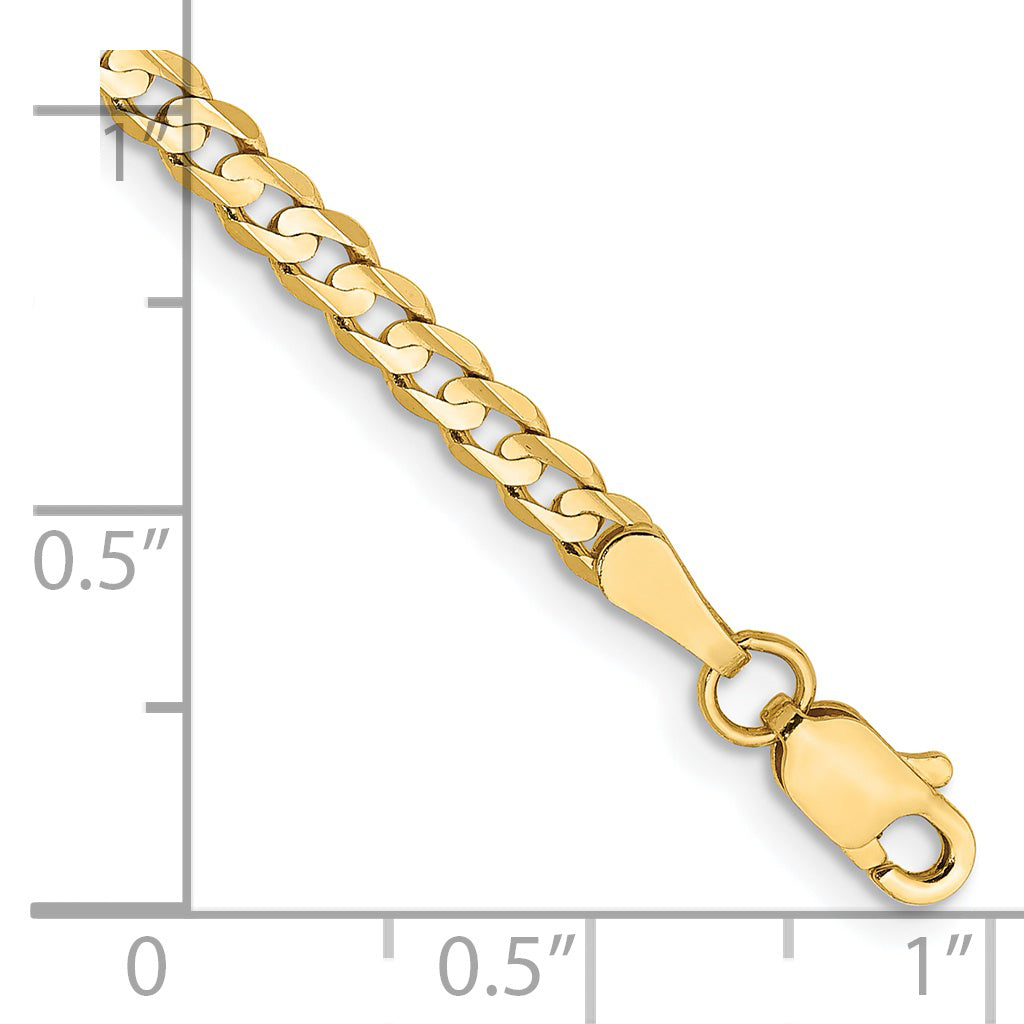 Gold (10K & 14K) Open Concave Curb Chain Bracelet - 14k Yellow Gold / 7 in / 3 mm