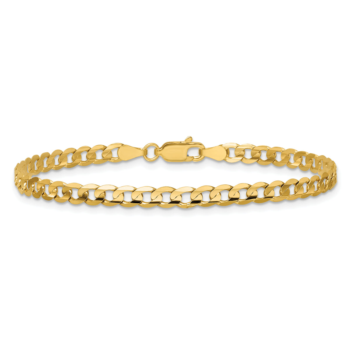 Gold (10K & 14K) Open Concave Curb Chain Bracelet - 14k Yellow Gold / 7 in / 3.8 mm