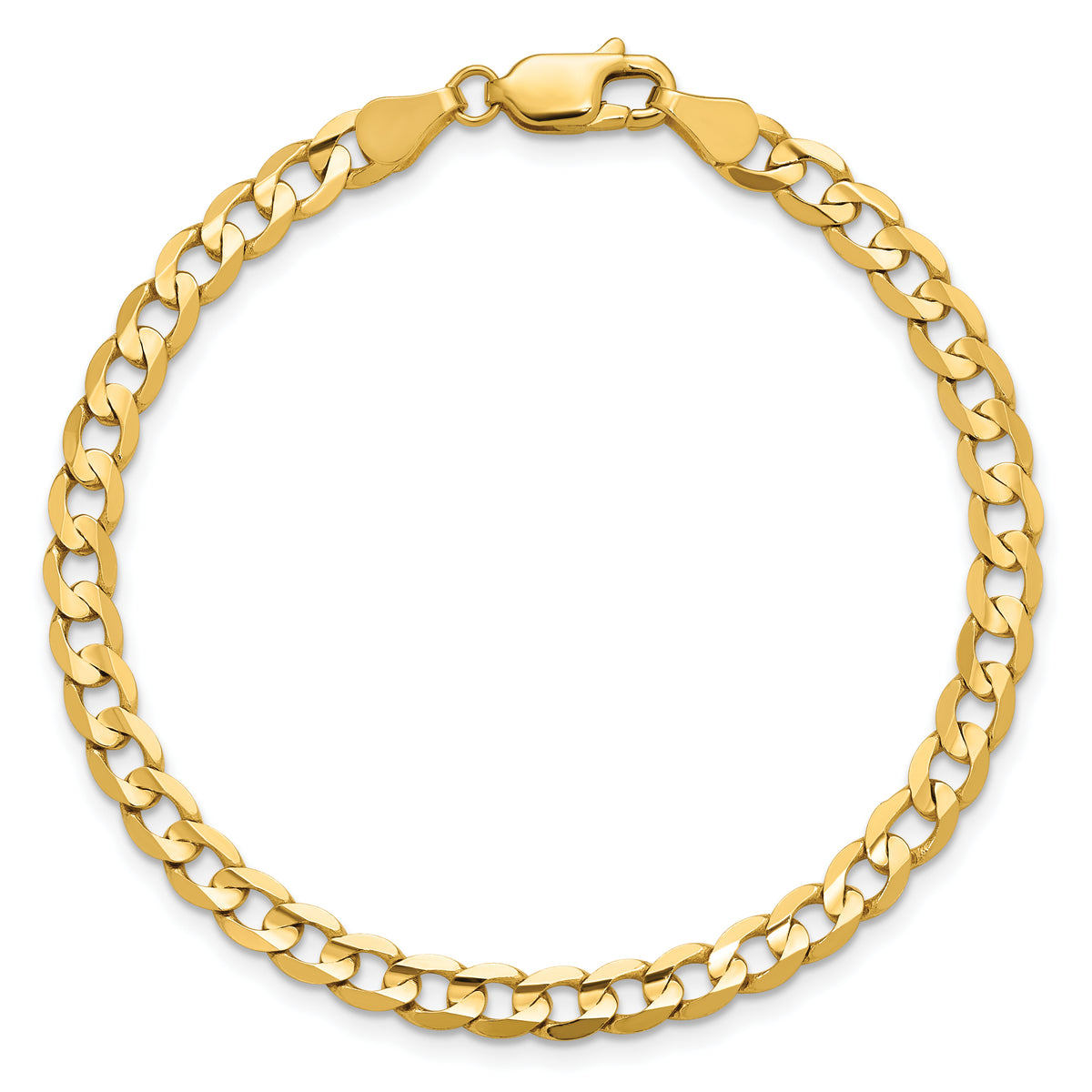 Gold (10K & 14K) Open Concave Curb Chain Bracelet - 14k Yellow Gold / 7 in / 4.5 mm