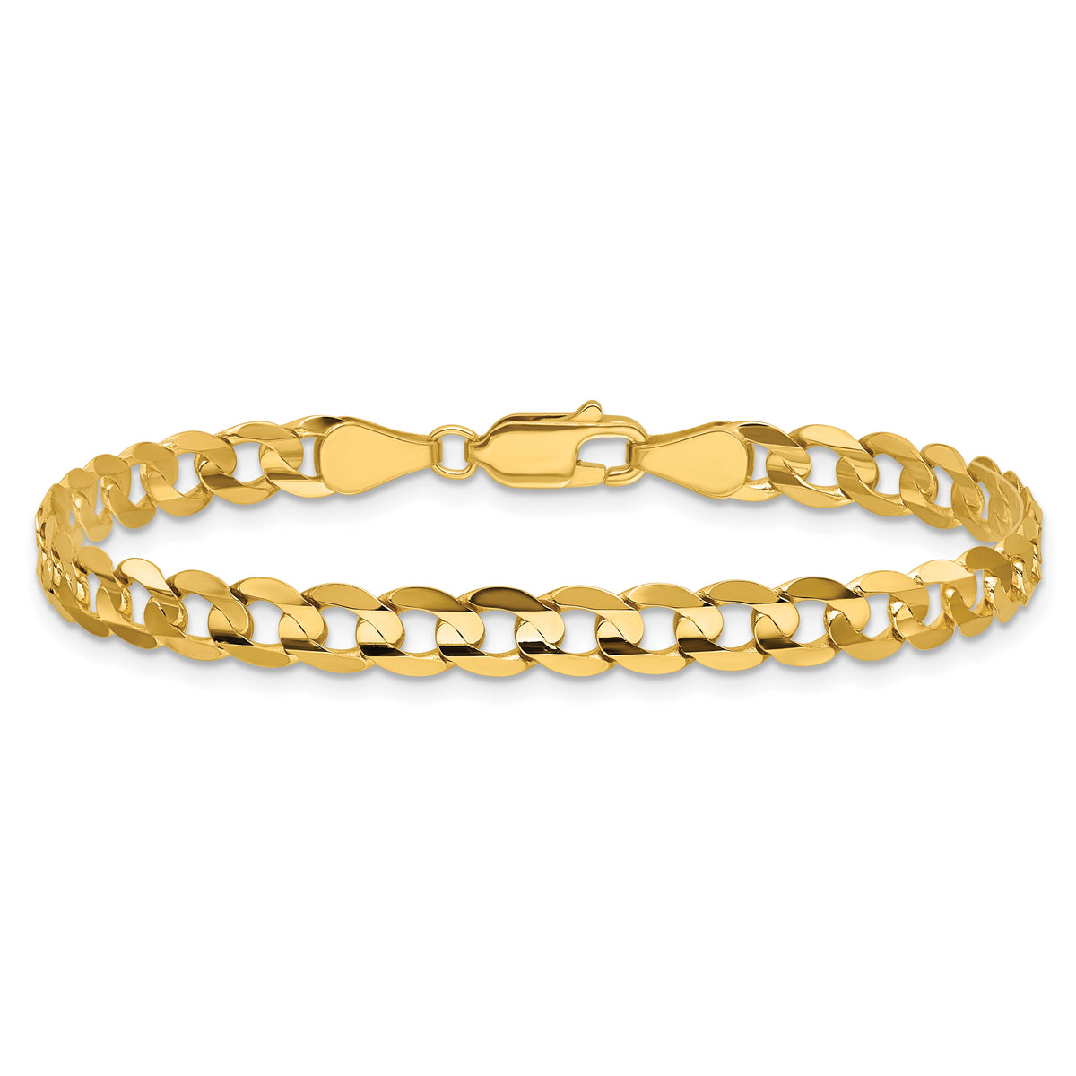 Gold (10K & 14K) Open Concave Curb Chain Bracelet - 14k Yellow Gold / 7 in / 5.25 mm