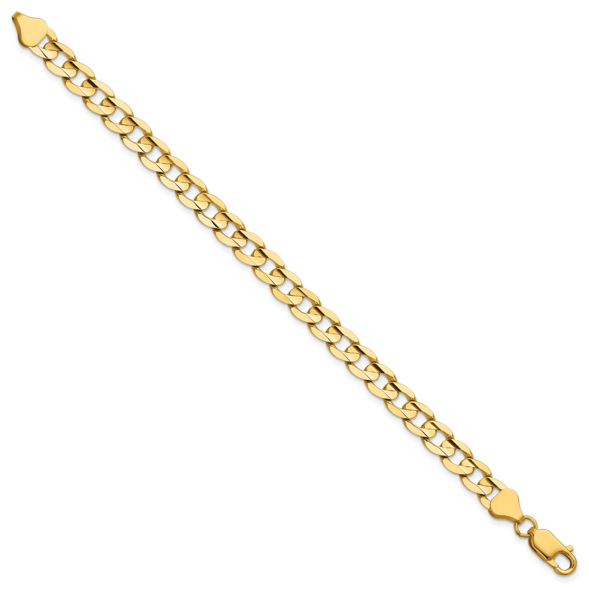 Gold (10K & 14K) Open Concave Curb Chain Bracelet - 14k Yellow Gold / 7 in / 6.75 mm