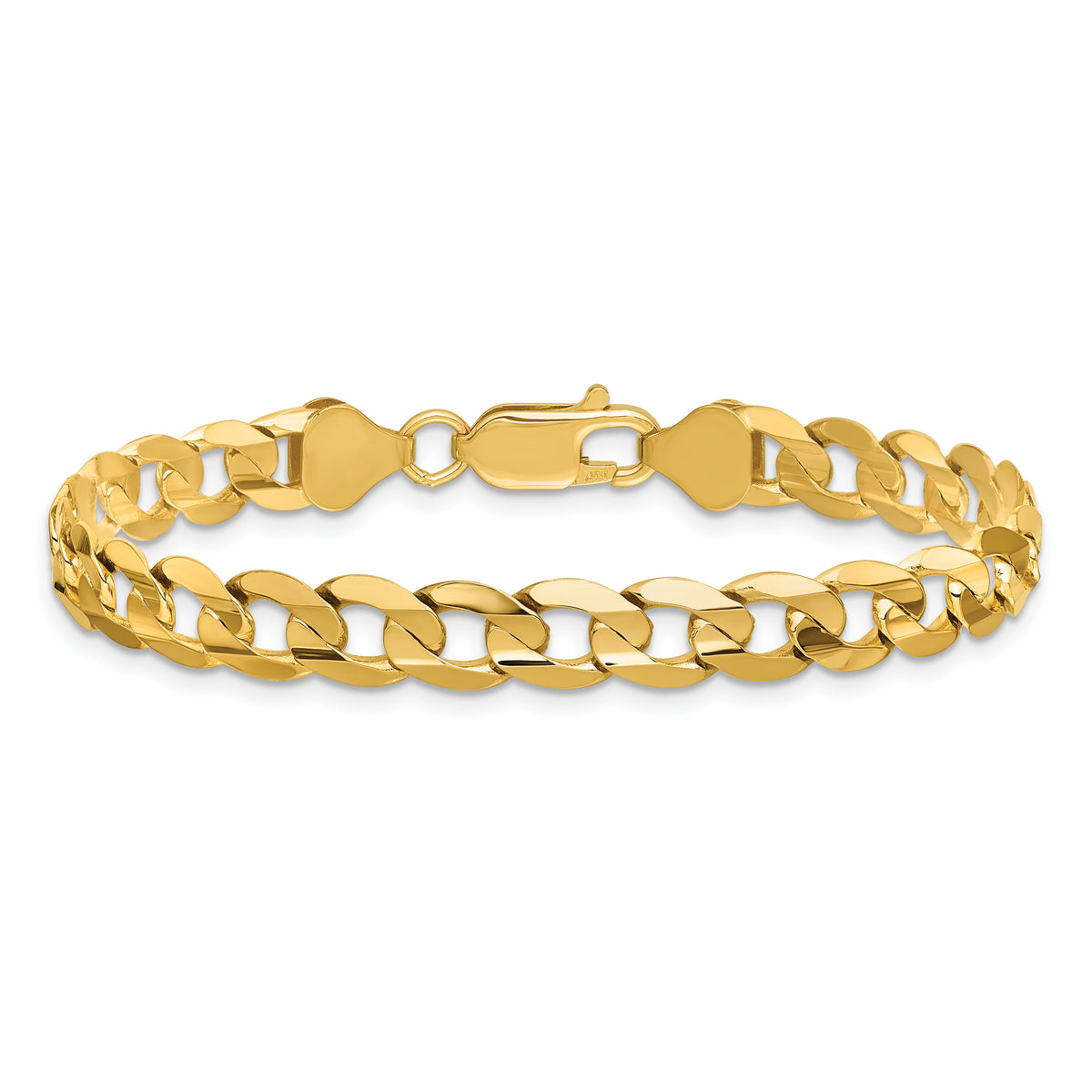 Gold (10K & 14K) Open Concave Curb Chain Bracelet - 14k Yellow Gold / 7 in / 6.75 mm