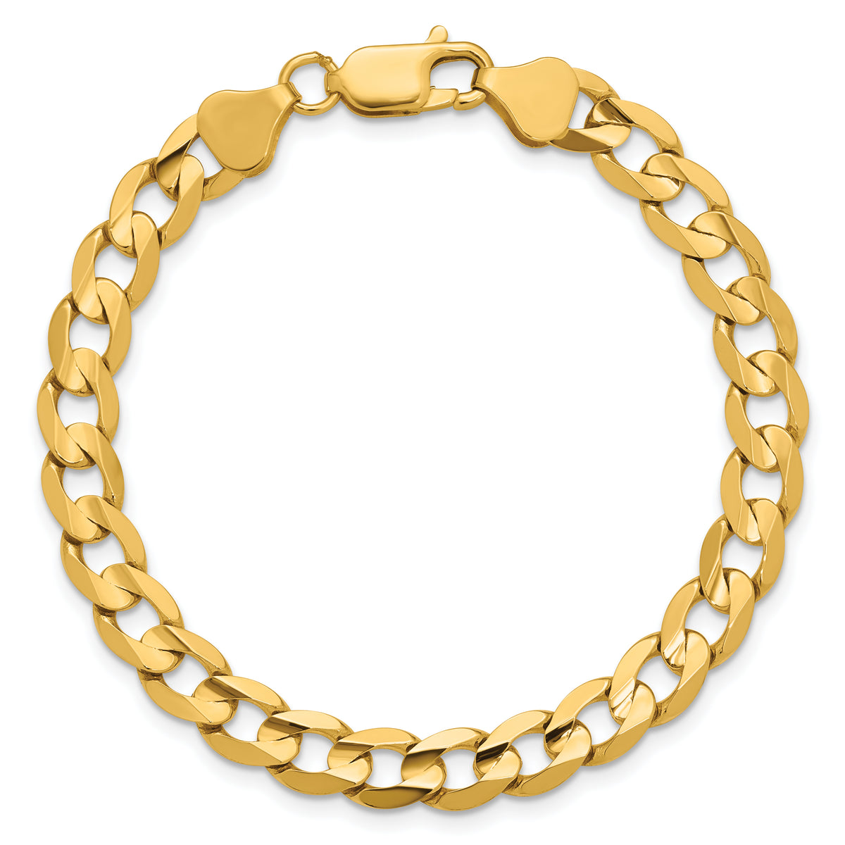 Gold (10K & 14K) Open Concave Curb Chain Bracelet - 14k Yellow Gold / 7 in / 6.75 mm