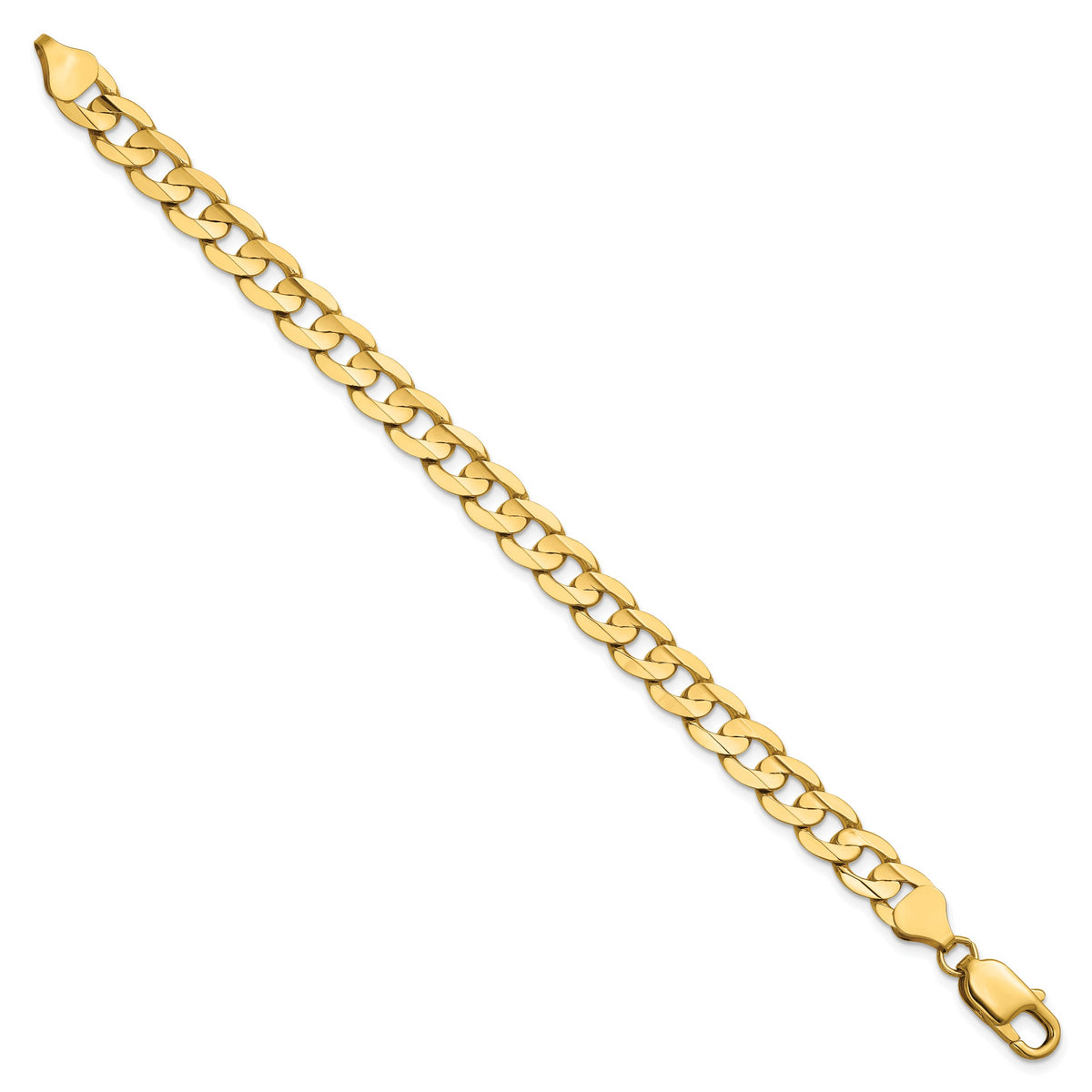 Gold (10K & 14K) Open Concave Curb Chain Bracelet - 14k Yellow Gold / 7 in / 7.5 mm