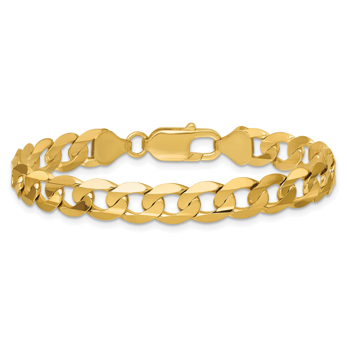 Gold (10K & 14K) Open Concave Curb Chain Bracelet - 14k Yellow Gold / 7 in / 7.5 mm