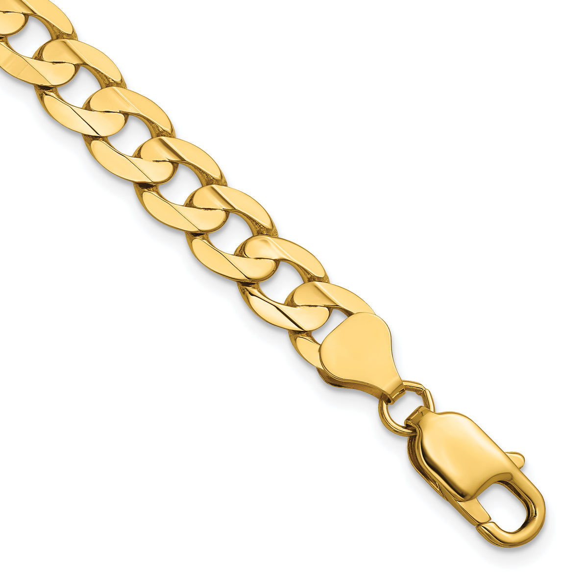 Gold (10K & 14K) Open Concave Curb Chain Bracelet - 14k Yellow Gold / 7 in / 7.5 mm