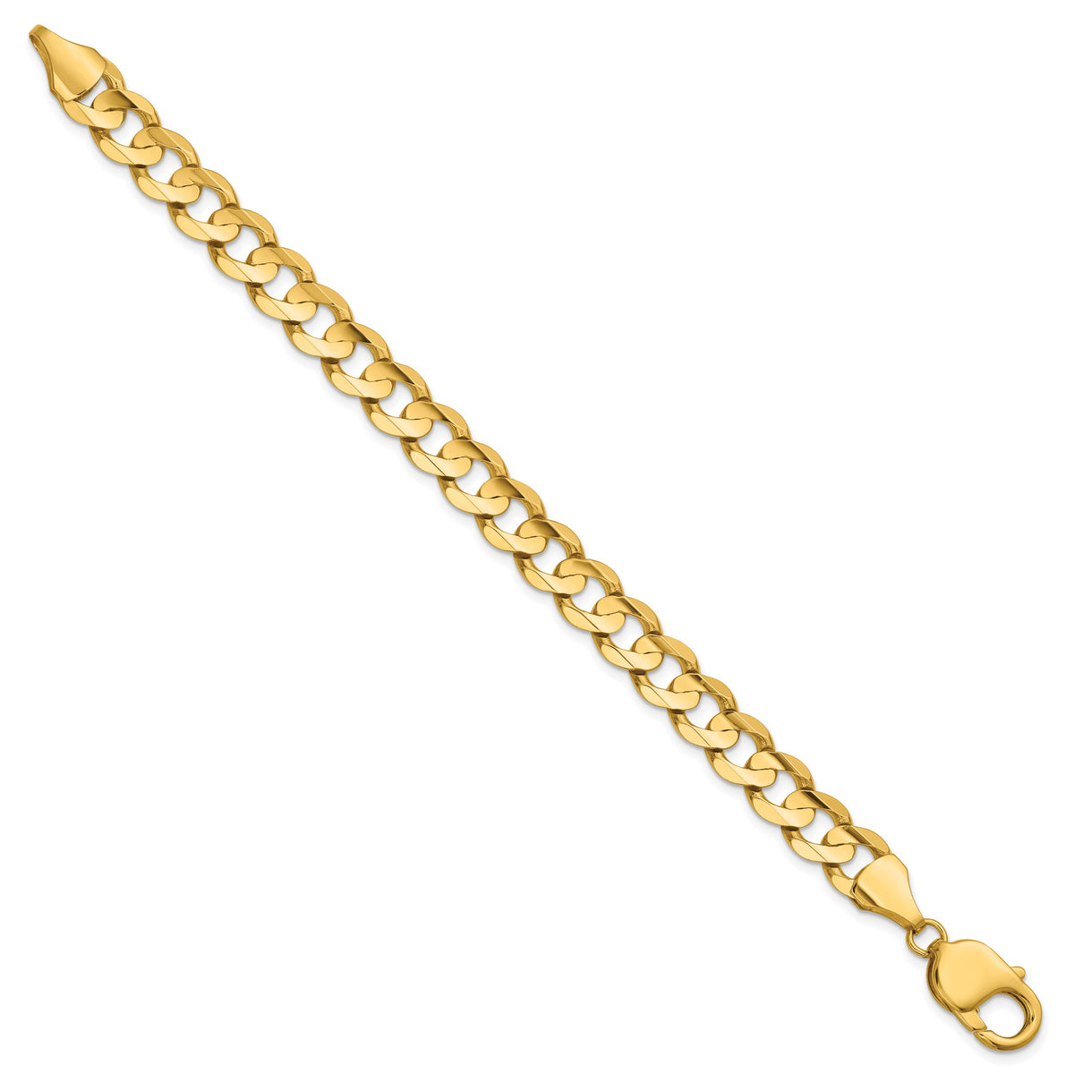 Gold (10K & 14K) Open Concave Curb Chain Bracelet - 14k Yellow Gold / 7 in / 8.5 mm