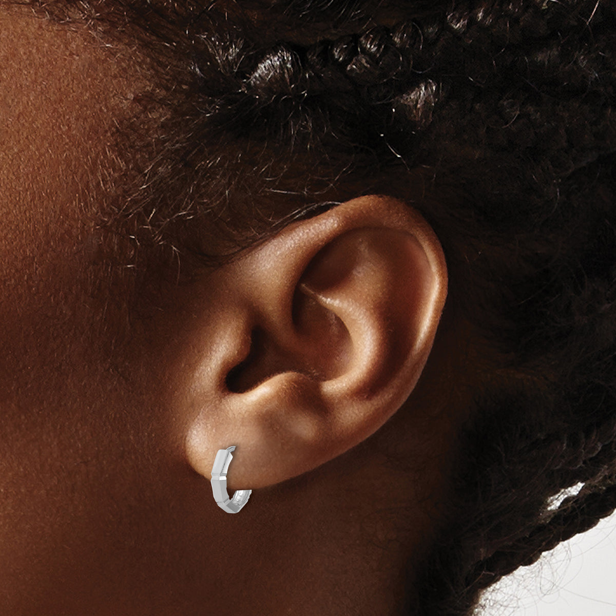 Leslie's Gold Polished and Grooved Hinged Hoop Earrings - 14k White Gold / 10.75 mm
