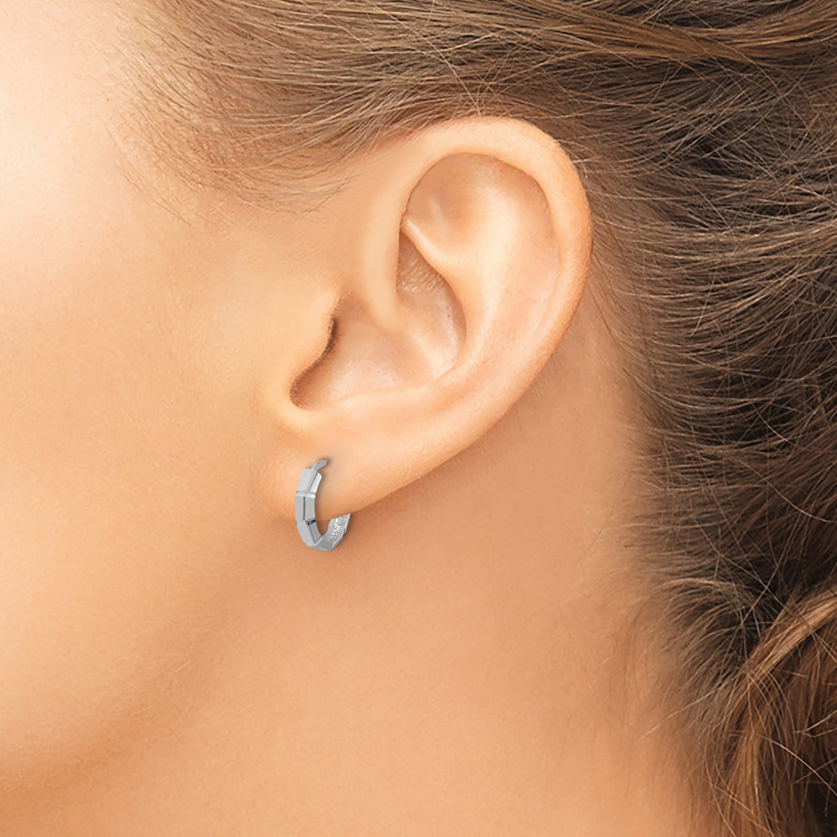 Leslie's Gold Polished and Grooved Hinged Hoop Earrings - 14k White Gold / 12.5 mm
