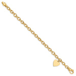 14k Yellow Gold Engravable 19x13mm Solid Dangle Heart Charm and Solid Link Bracelet, view 2 - 7.5 in