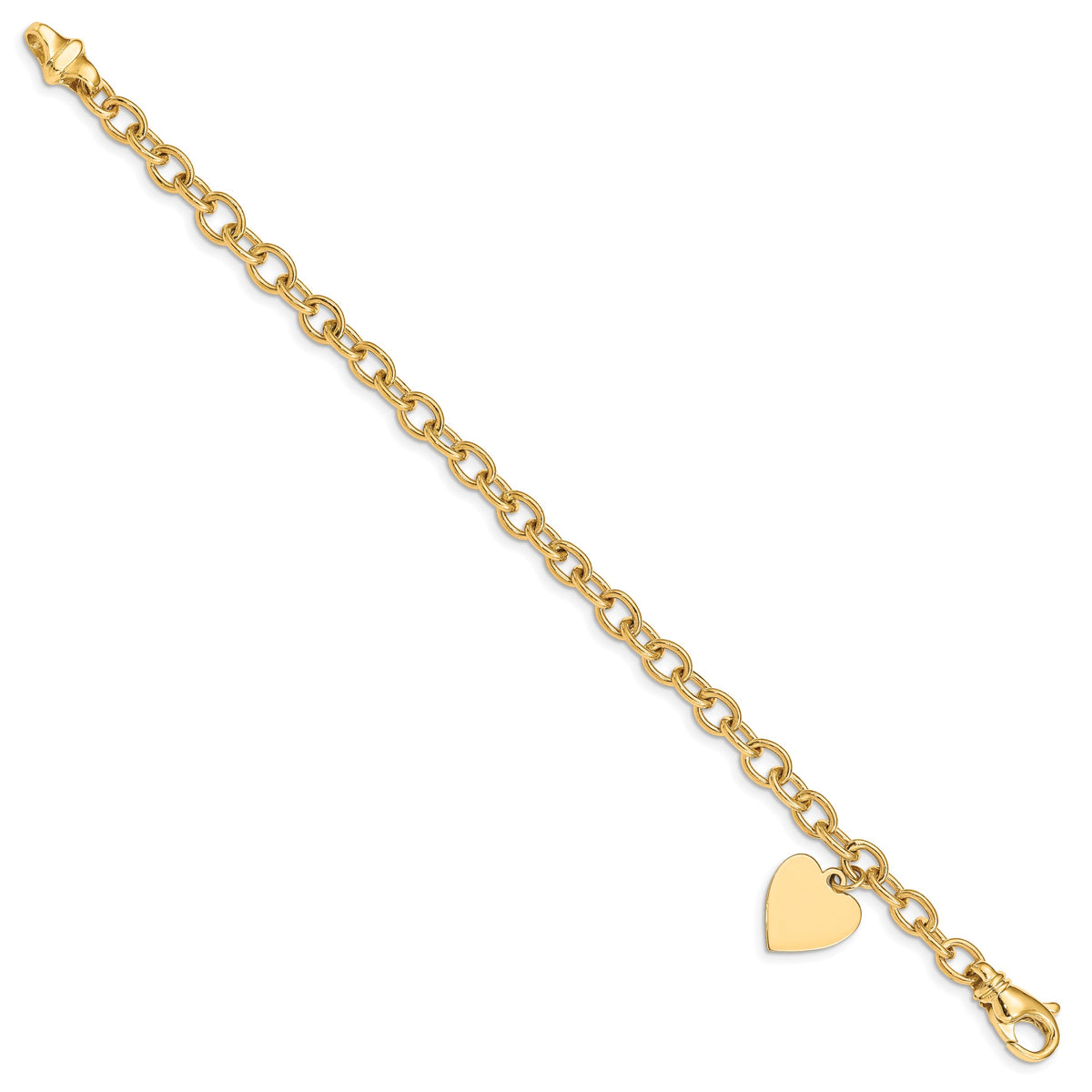 14k Yellow Gold Engravable 19x13mm Solid Dangle Heart Charm and Solid Link Bracelet, view 2 - 7.5 in