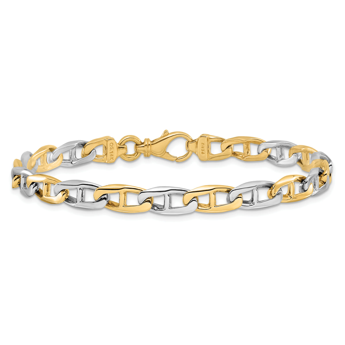 14k Two-Tone Gold 6.6mm Fancy Flat Anchor Link 8.25 inch Bracelet, view 3