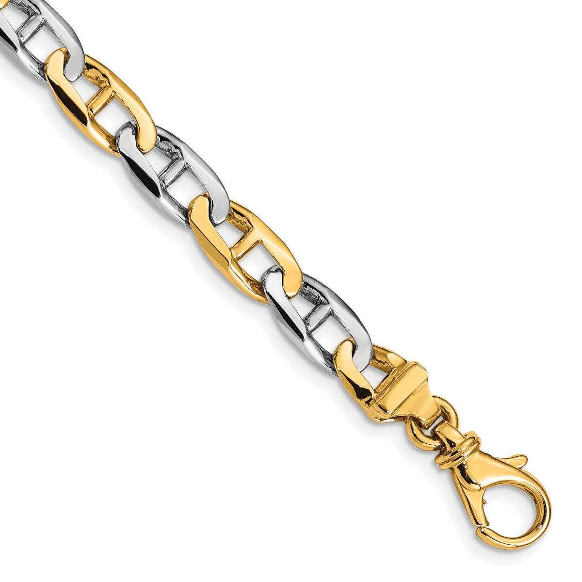 14k Two-Tone Gold 6.6mm Fancy Flat Anchor Link 8.25 inch Bracelet