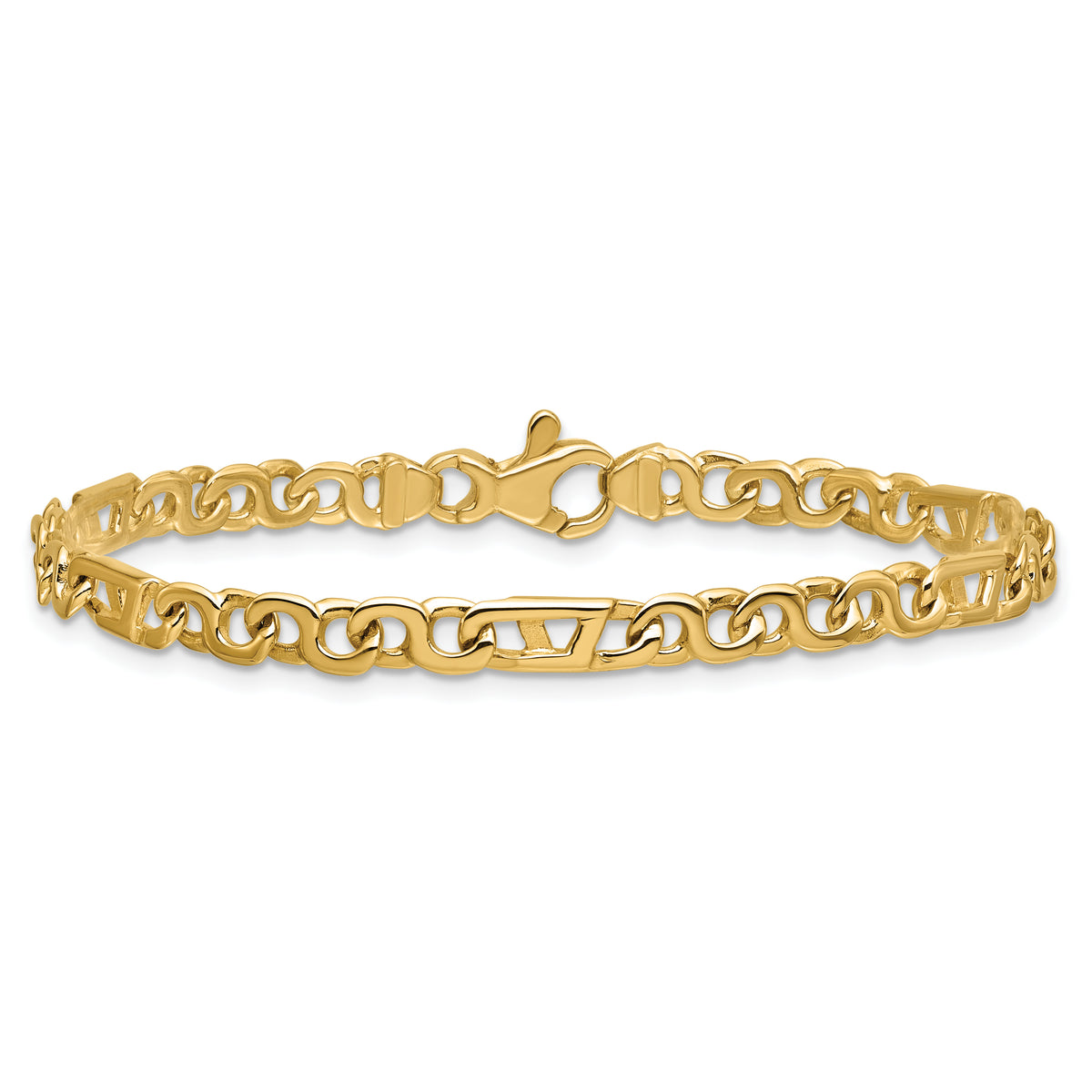 14K 4.3mm Hand Polished Fancy Link with Fancy Bracelet - 7 inch