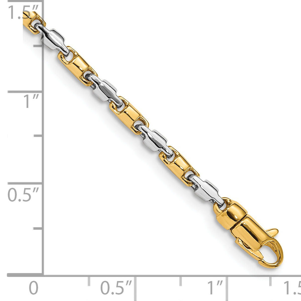 14k Two-Tone Gold 2.5mm Hand Polished Fancy Link Bracelet, shown with a ruler for scale - 7 in