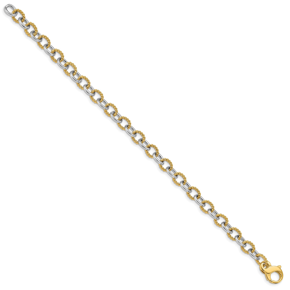 14K Two-tone 8.5 inch 6.5mm Hand Polished and Textured Fancy Link with Fancy Bracelet