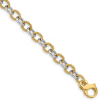 14K Two-tone 8.5 inch 6.5mm Hand Polished and Textured Fancy Link with Fancy Bracelet
