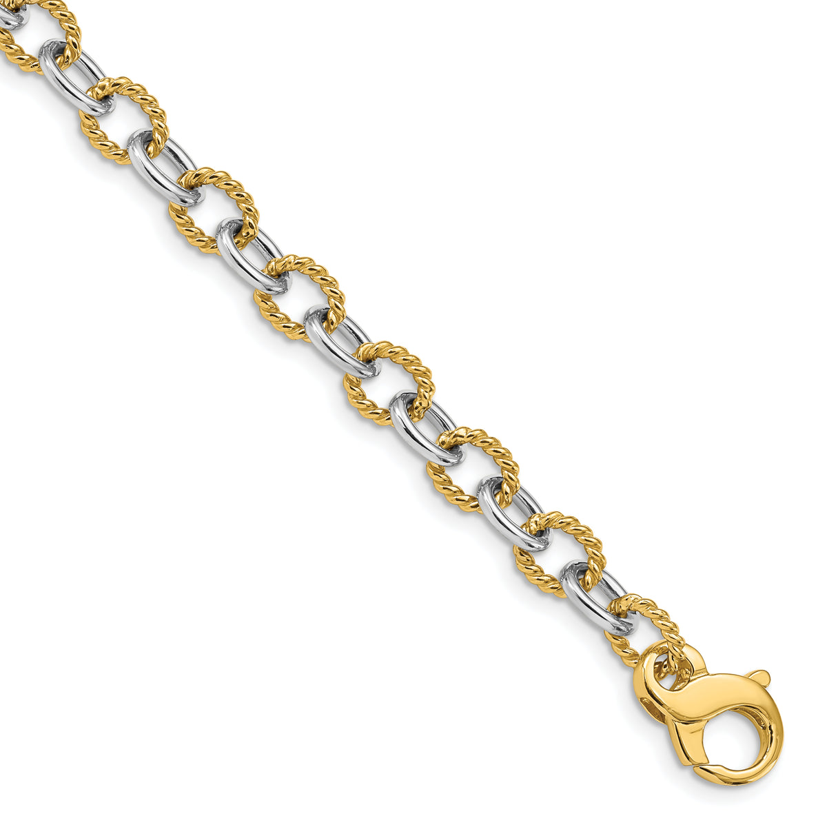 14K Two-tone 8.5 inch 6.5mm Hand Polished and Textured Fancy Link with Fancy Bracelet