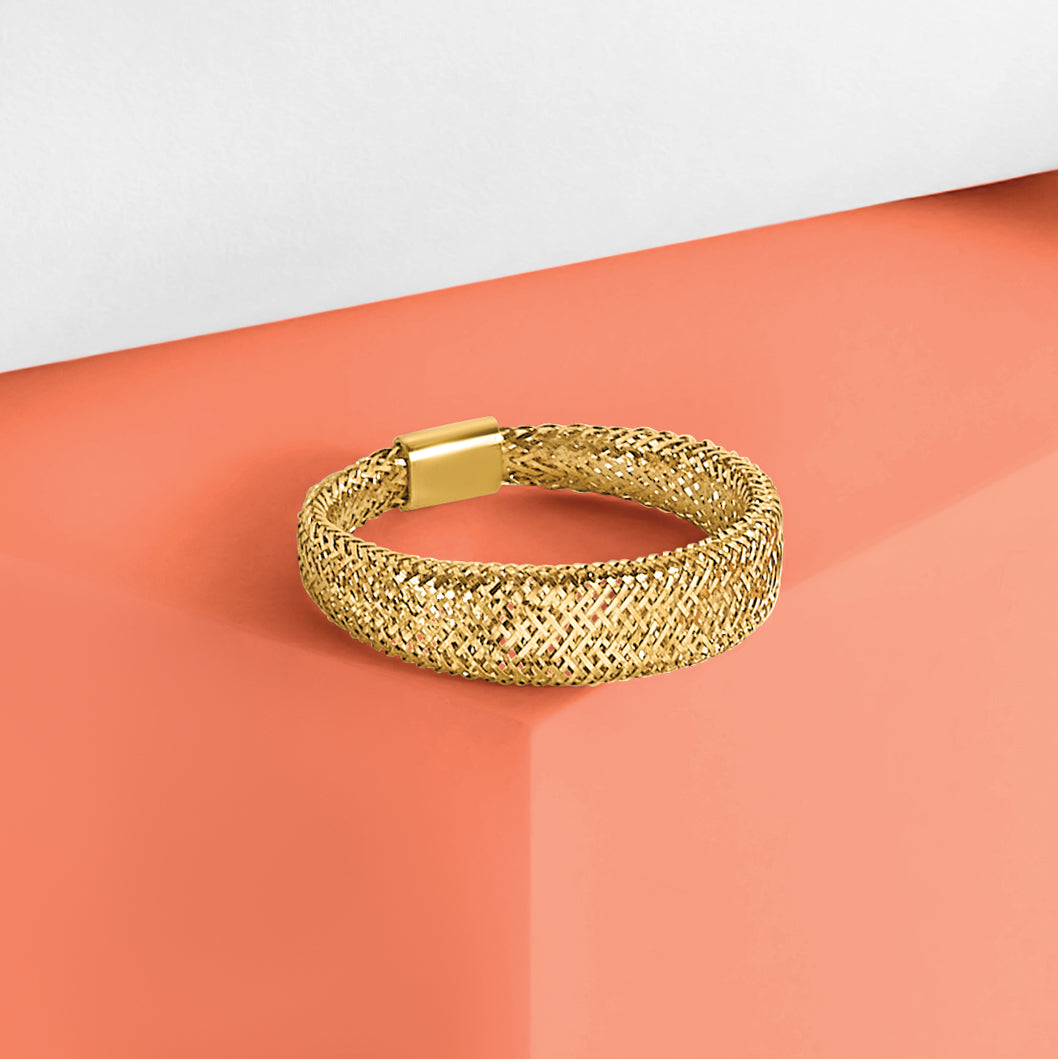 Leslie's with Plating Polished and Textured 5.25mm Mesh Stretch Ring - 14k Yellow Gold / No Plating