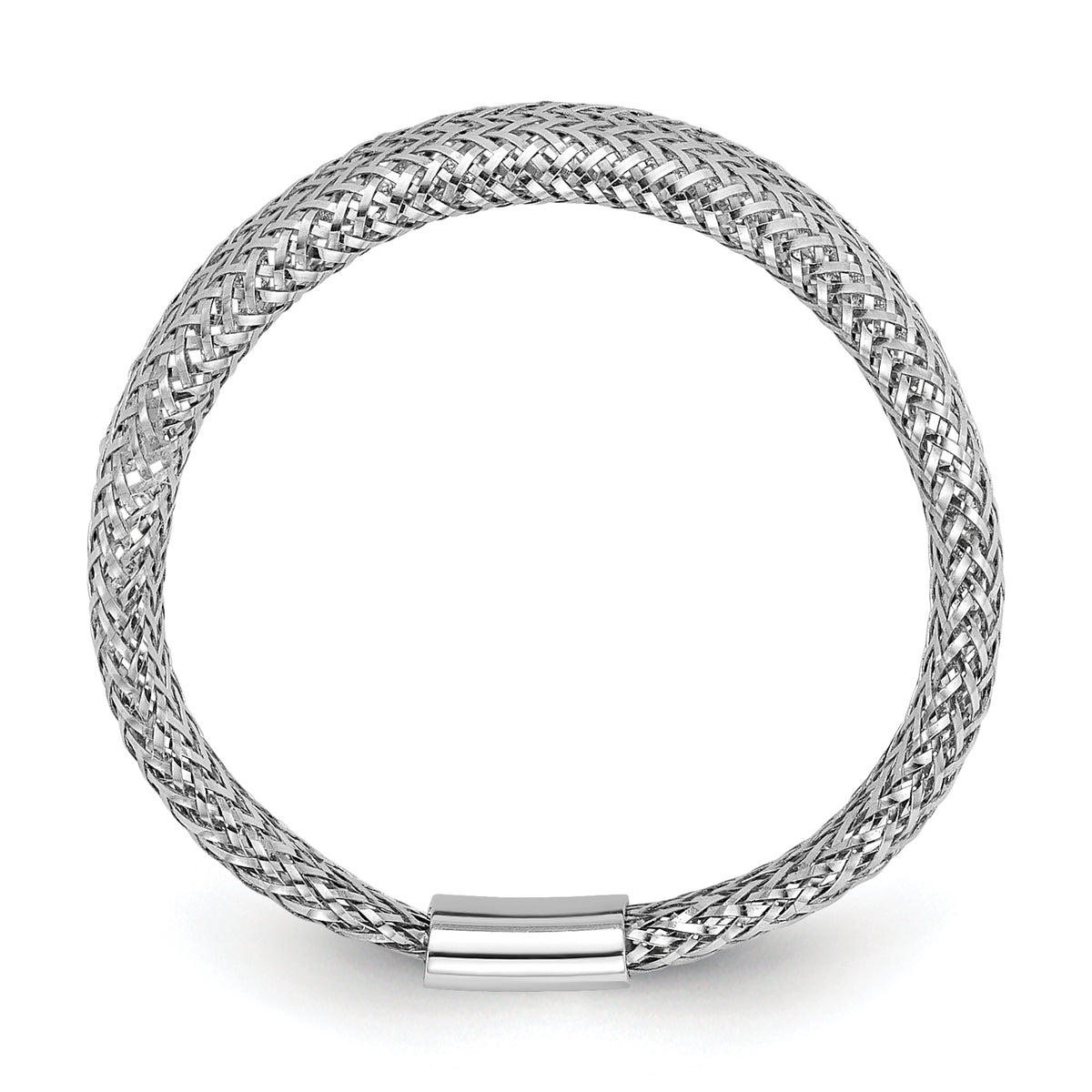Leslie's with Plating Polished and Textured 5.25mm Mesh Stretch Ring - 14k Gold with White Rhodium / Rhodium Silver Tone