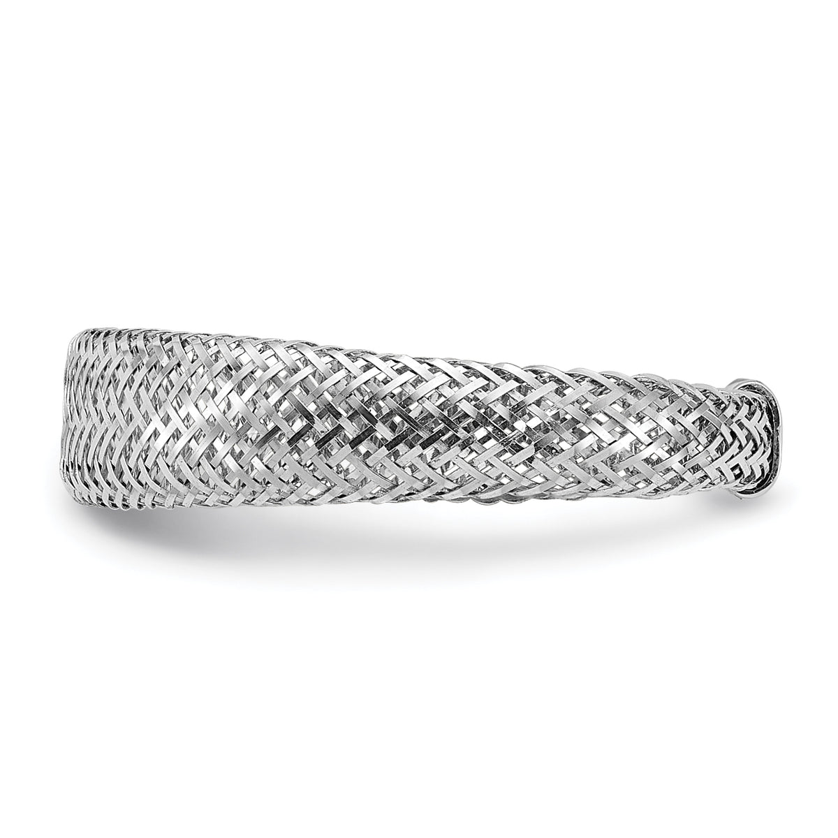 Leslie's with Plating Polished and Textured 5.25mm Mesh Stretch Ring - 14k Gold with White Rhodium / Rhodium Silver Tone