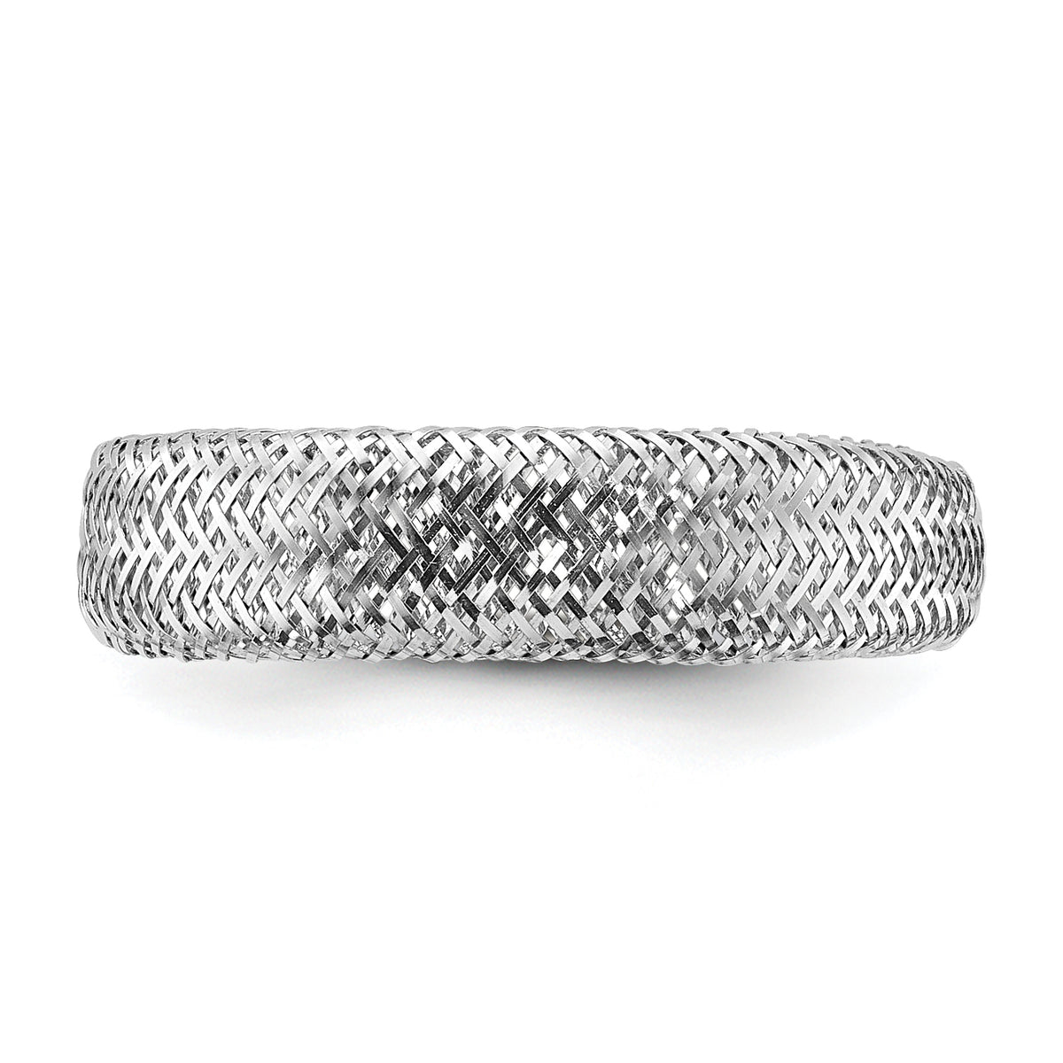 Leslie's with Plating Polished and Textured 5.25mm Mesh Stretch Ring - 14k Gold with White Rhodium / Rhodium Silver Tone