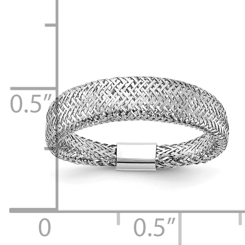 Leslie's with Plating Polished and Textured 5.25mm Mesh Stretch Ring - 14k Gold with White Rhodium / Rhodium Silver Tone