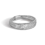 Leslie's with Plating Polished and Textured 5.25mm Mesh Stretch Ring - 14k Gold with White Rhodium / Rhodium Silver Tone