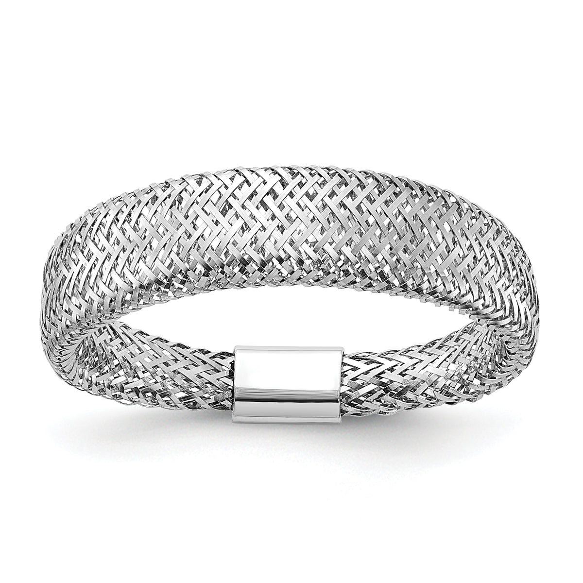 Leslie's with Plating Polished and Textured 5.25mm Mesh Stretch Ring - 14k Gold with White Rhodium / Rhodium Silver Tone