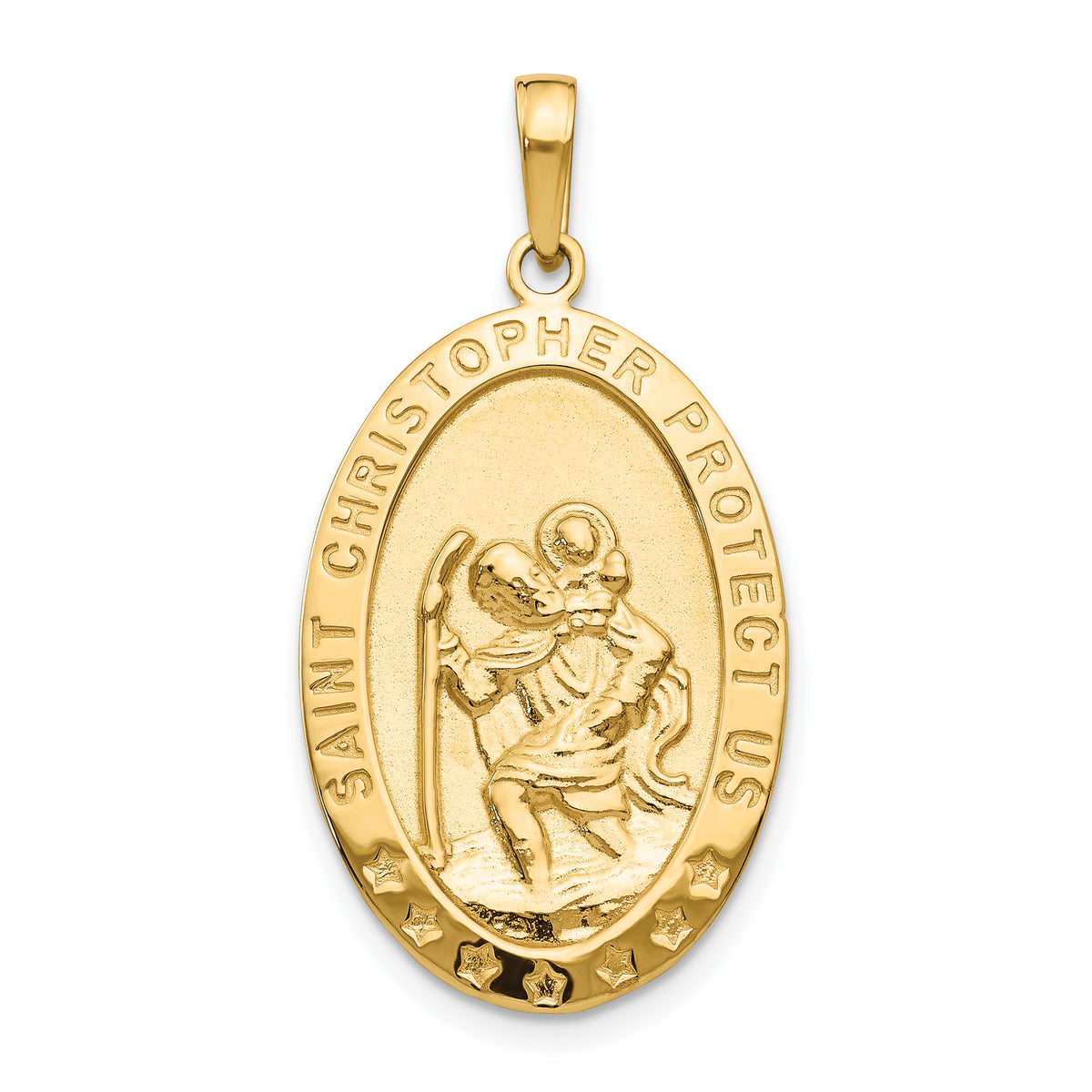 14k Yellow Gold Polished Solid Saint Christopher Medal Oval Pendant