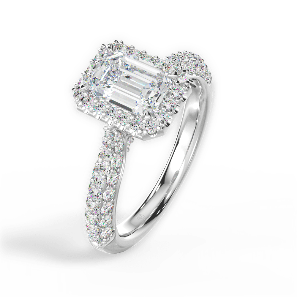Lucy Emerald Cut Lab Grown Diamond 18Kt White Gold Engagement Ring - View 4