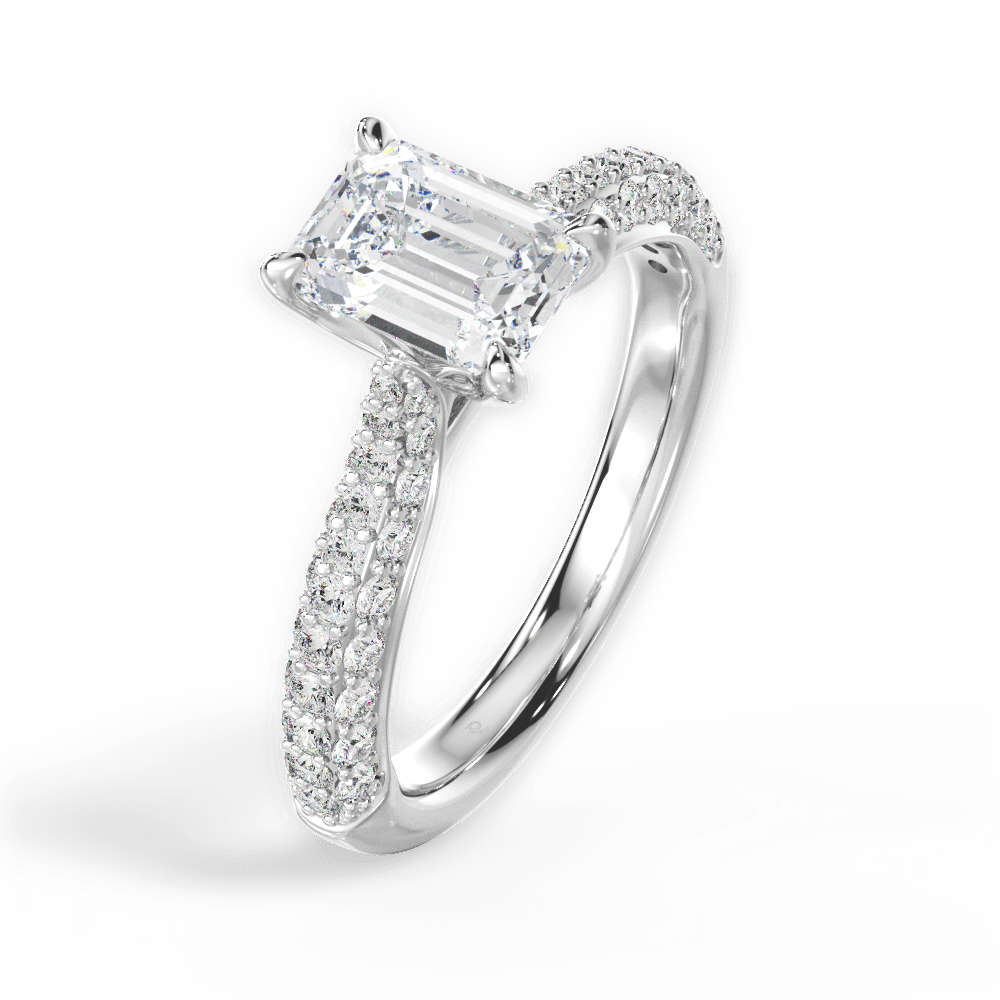 Kira Emerald Cut Lab Grown Diamond 18Kt White Gold Engagement Ring - View 2