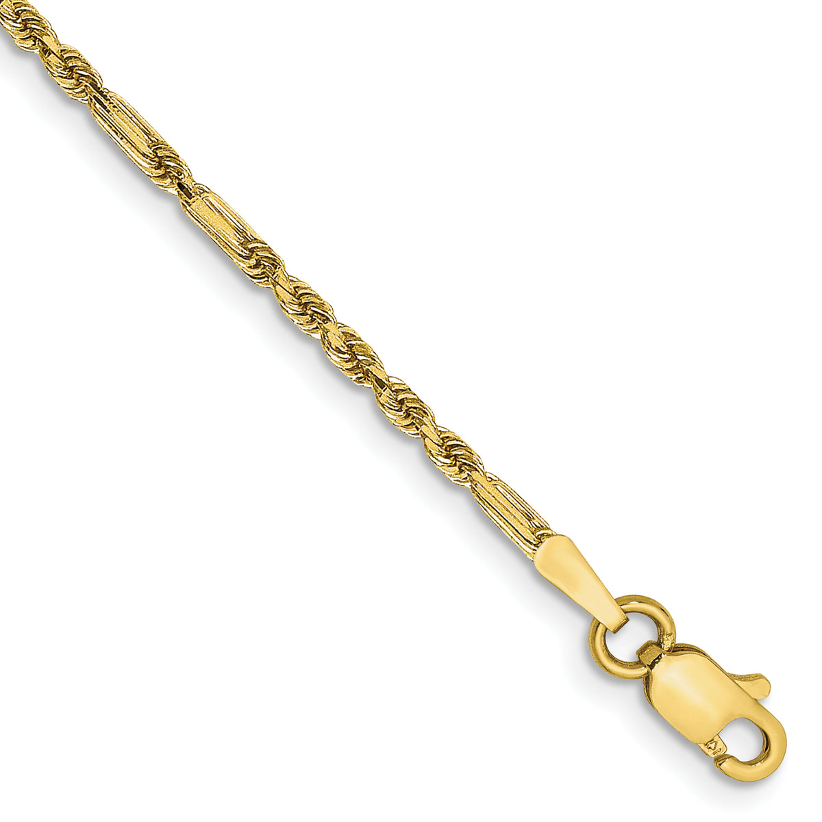 Gold (14K) Diamond-Cut Milano Rope Chain Anklet - 14k Yellow Gold / 9 in