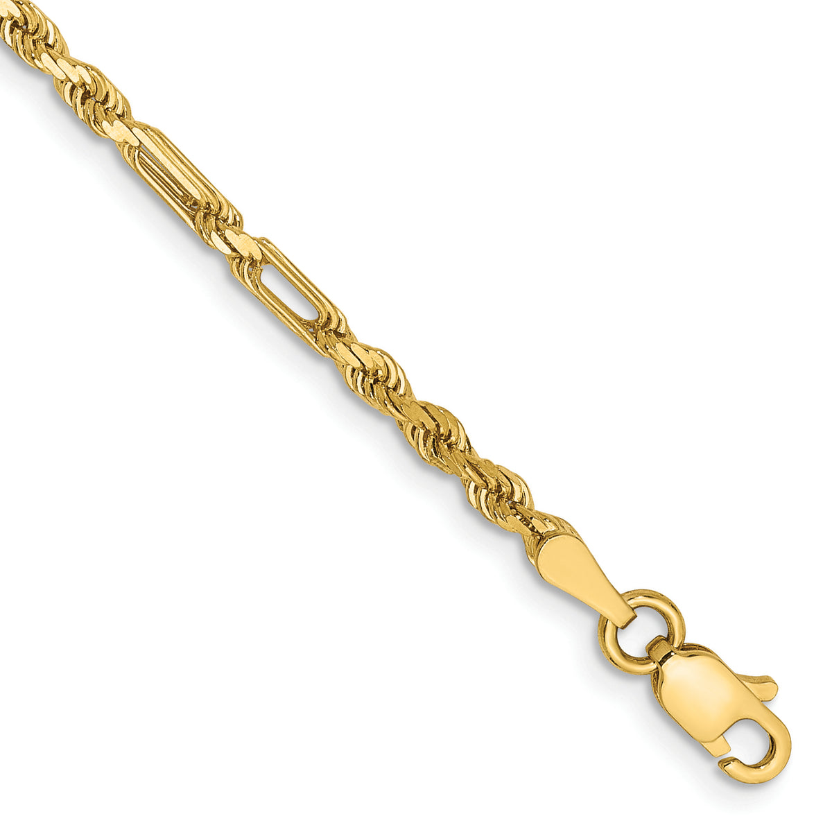 Gold (14K) Diamond-Cut Milano Rope Chain Bracelet - 14k Yellow Gold / 7 in / 2.5 mm