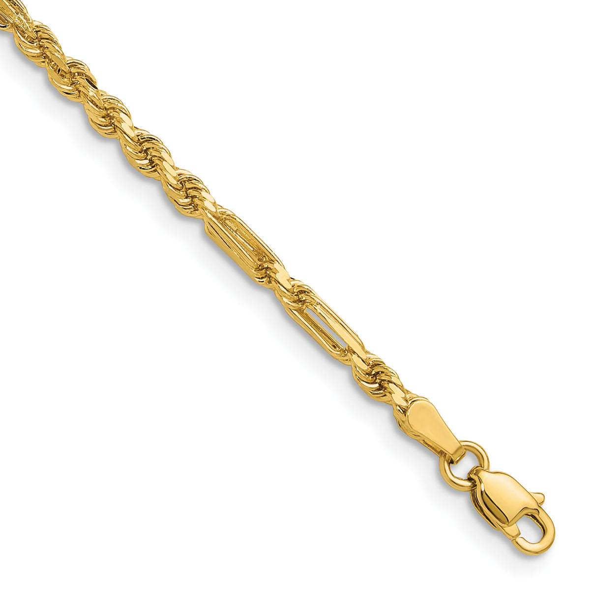 Gold (14K) Diamond-Cut Milano Rope Chain Bracelet - 14k Yellow Gold / 7 in / 2.75 mm