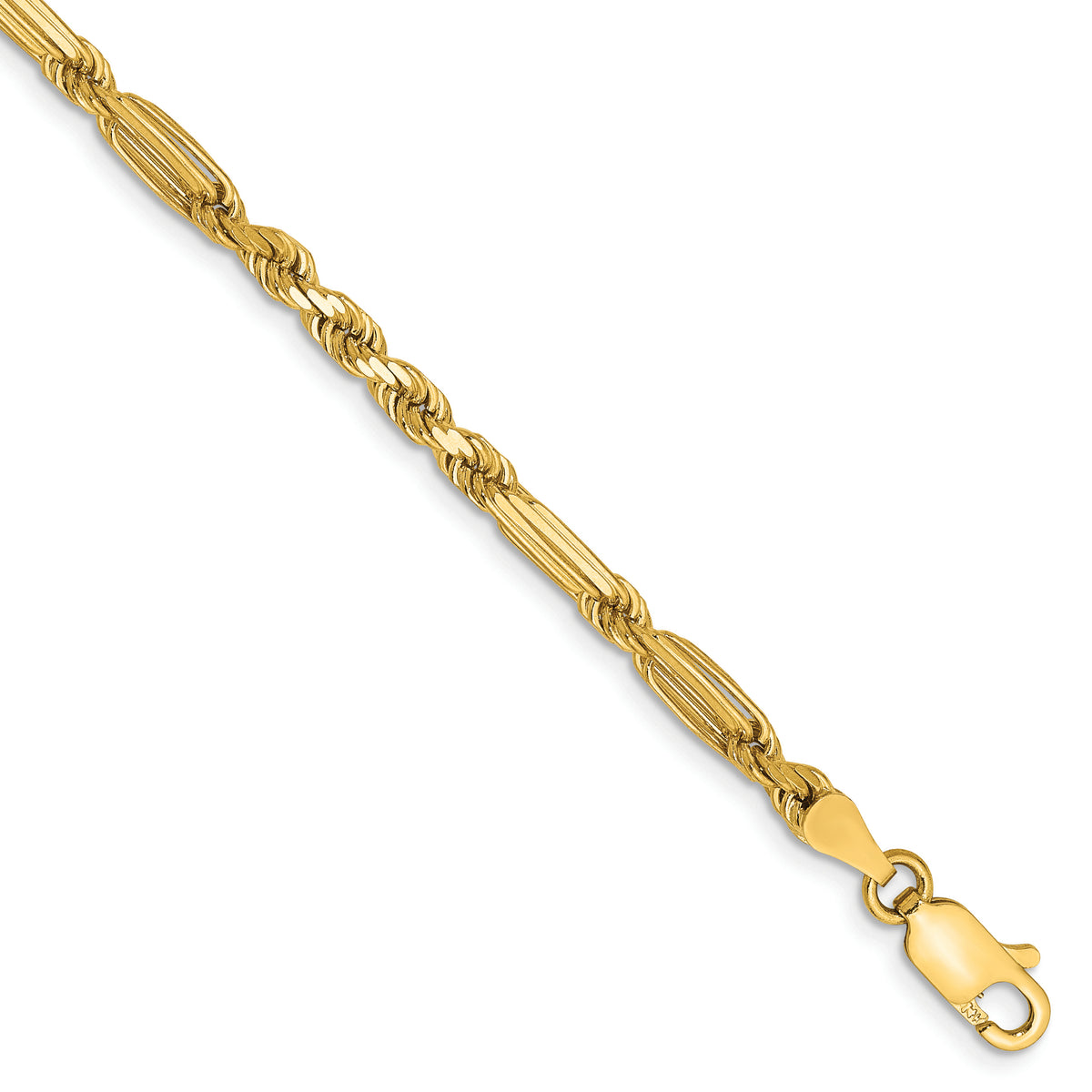 Gold (14K) Diamond-Cut Milano Rope Chain Bracelet - 14k Yellow Gold / 7 in / 3 mm