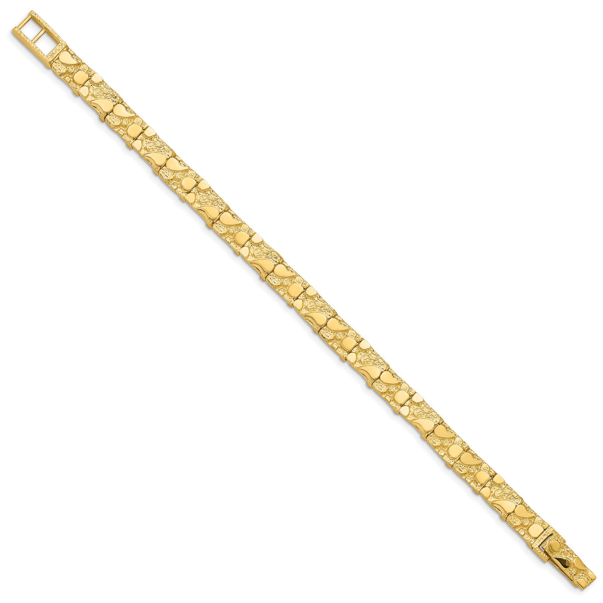 14k Yellow Gold Polished and Textured 7.00mm Nugget Bracelet, view 2 - 7 in
