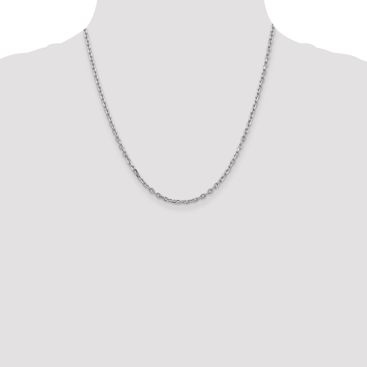 Gold (10K & 14K) Diamond-Cut Round Open Link Cable Chain - 14k White Gold / 20 in / 3 mm