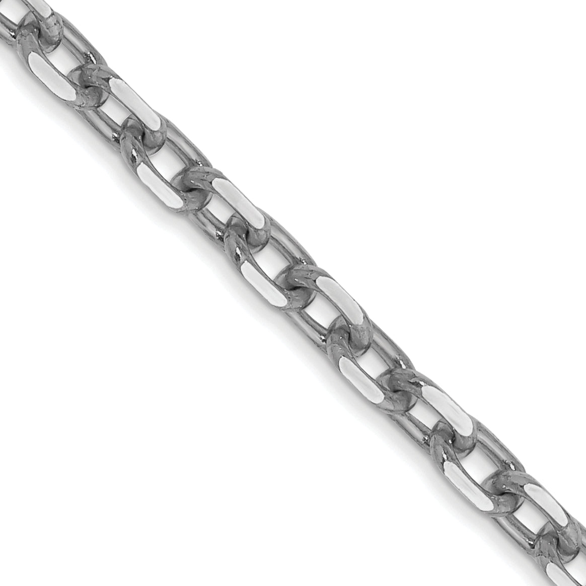 Gold (10K & 14K) Diamond-Cut Round Open Link Cable Chain - 14k White Gold / 16 in / 3 mm