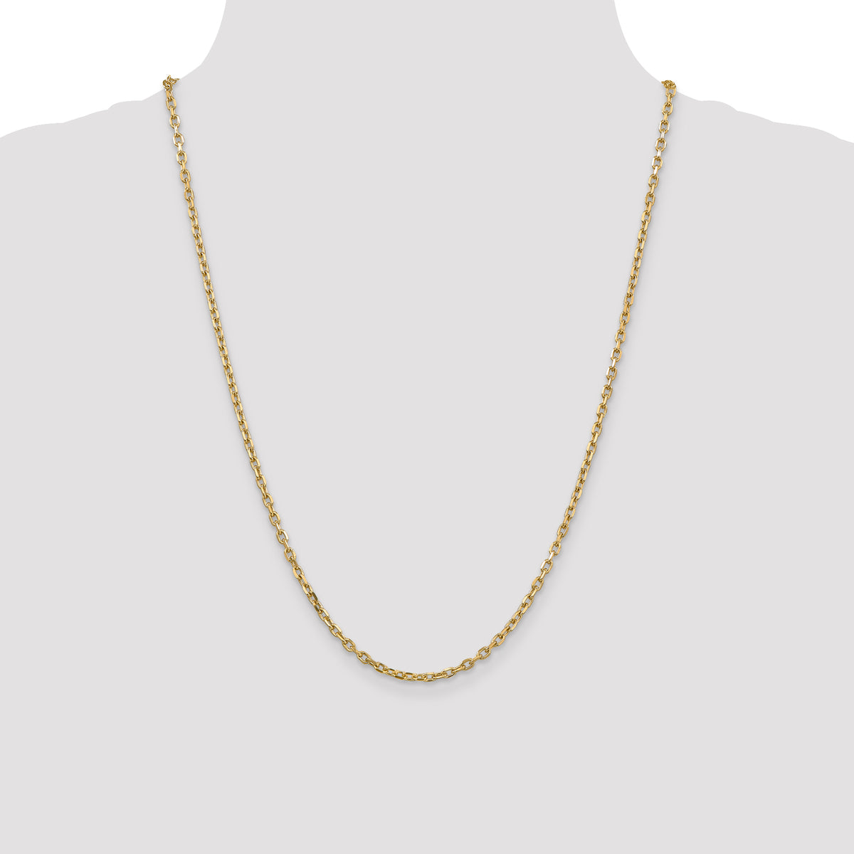 Gold (10K & 14K) Diamond-Cut Round Open Link Cable Chain - 14k Yellow Gold / 24 in / 3 mm